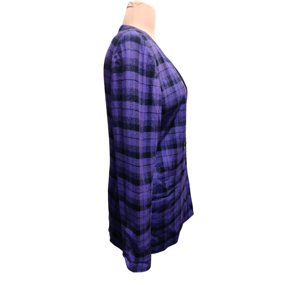 Vintage Chad Stevens 12 Purple Plaid Double Breasted Power Suit Blazer Made USA - Picture 4 of 13